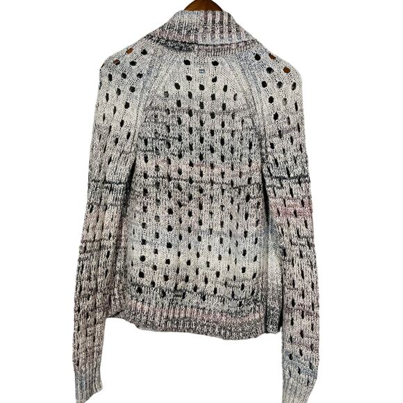 American Eagle Outfitters Wool Blend Open Knit Sweater Cardigan Metallic Pink S - Picture 3 of 5